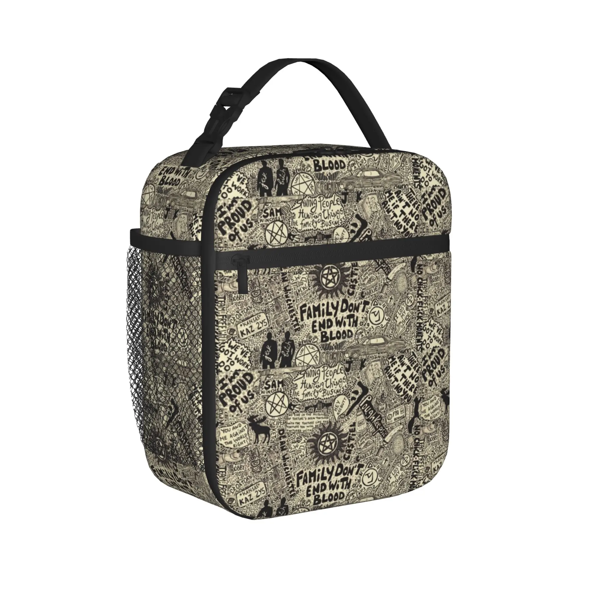 Supernatural Symbols Insulated Lunch Bags Cooler Bag Lunch Container Vintage Portable Tote Lunch Box Bento Pouch College  Picnic