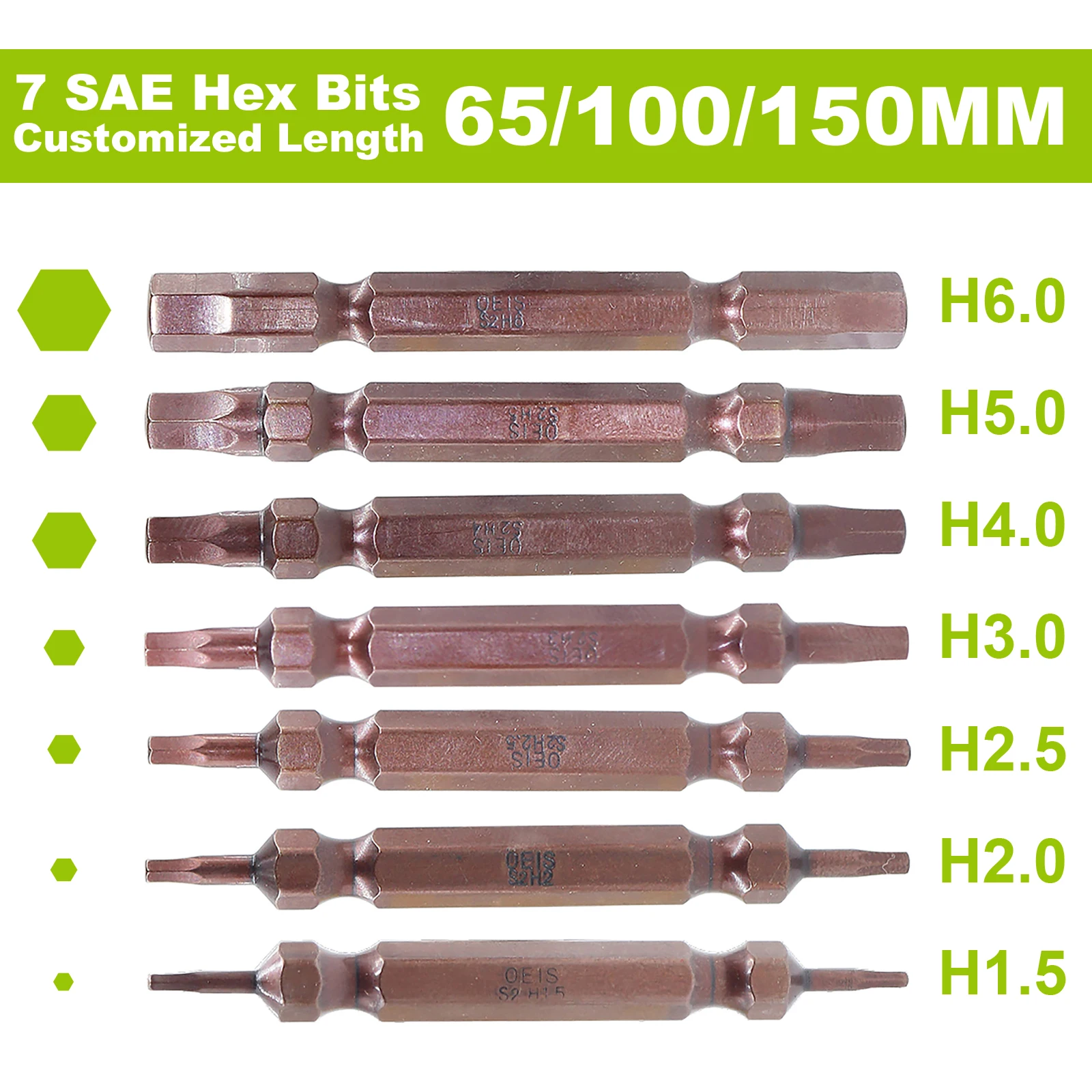 7Pcs/Set 65/100/150mm Electric Drill Screwdriver Bits Hard S2 Steel Magnetic 6.35mm H1.5-H8 Hexagon Double End Screwdriver Bits