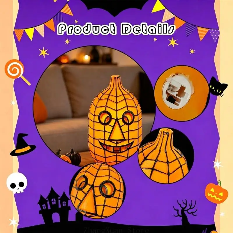 Cartoon Halloween Pumpkin Figurine for Shelf, Desk and Entryway Display 3XUF