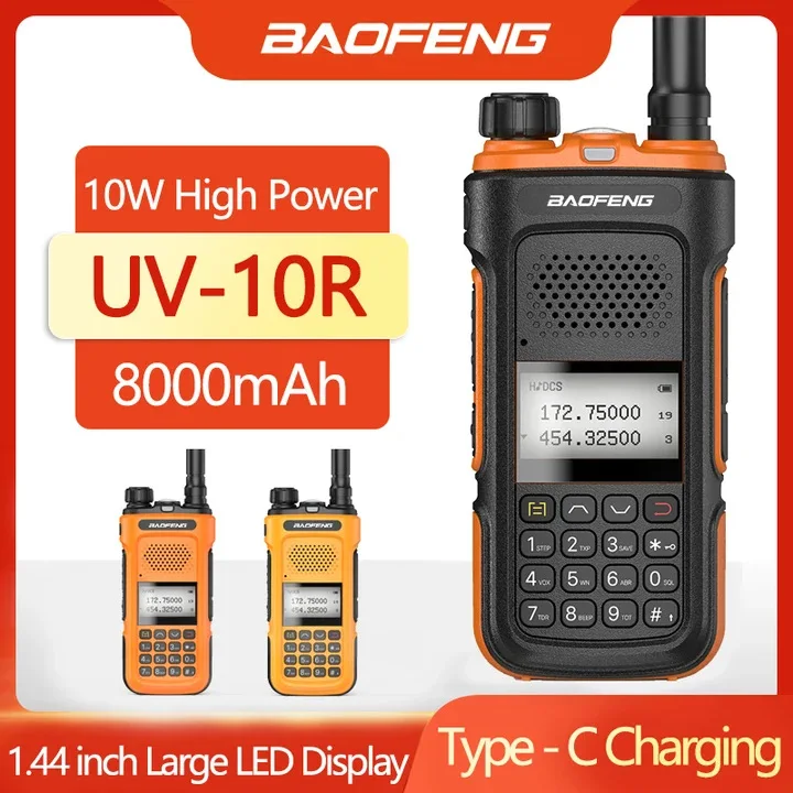 BAOFENG UV-10R UV Dual Band High Power Type-C Charging Anti-fall Handheld Two Way Radio For Outdoor