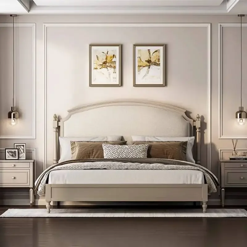 

Europen Waterproof Double Bed Bedroom Designer Wooden Luxury Double Bed Headboards Platform Cama Matrimonial Home Furniture