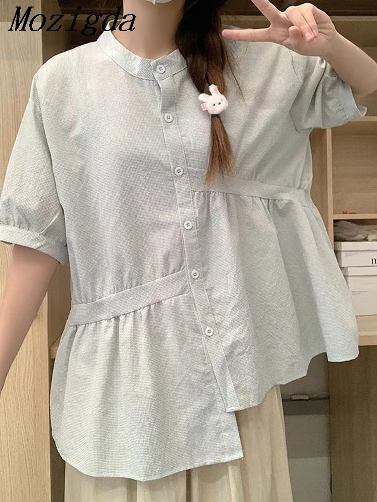 

Summer Puff Short Sleeve Shirts Tops Women Irregular Ruffle Pleated Fashion Sweet Ladies Blouses Korean Style Loose Woman Shirts