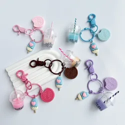 1Pcs New Cute Keychains Ice-cream Bubble Tea Biscuit Pink Key Rings Friendship for Best Friend Women Girl Handbag Gifts Jewelry