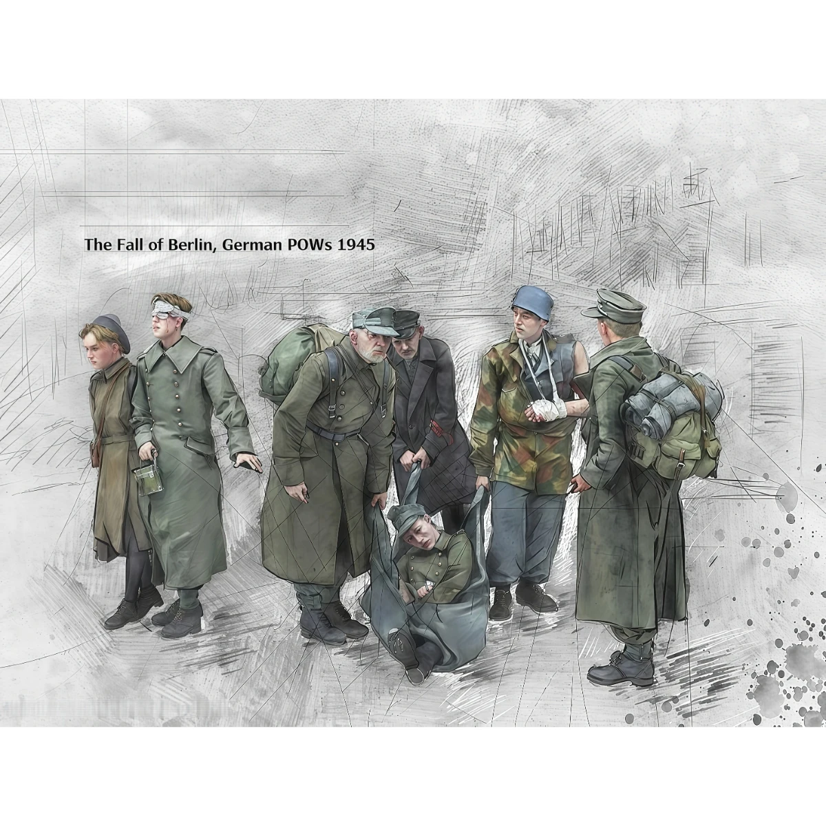 Unbemalter Resin-Modellbausatz im Maßstab 1:35, Militärthema, Kriegsgefangene (7 Personen), unmontiert und unbemalt, GK, (1848-1849-1850)