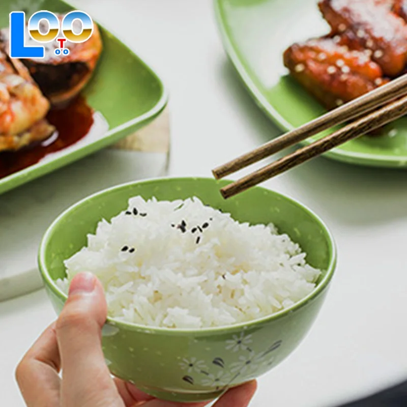 Ударопрочная меламиновая миска, утолщенные цветочные миски для рисового супа, закусок, пластиковая посуда для еды, китайские миски, зеленые 4,5-8 дюймов