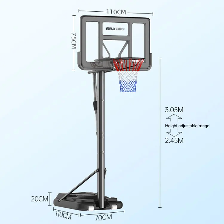 Prezzo di fabbrica Canestro da basket regolabile in altezza con base in PE Supporto da basket portatile per interni ed esterni per bambini