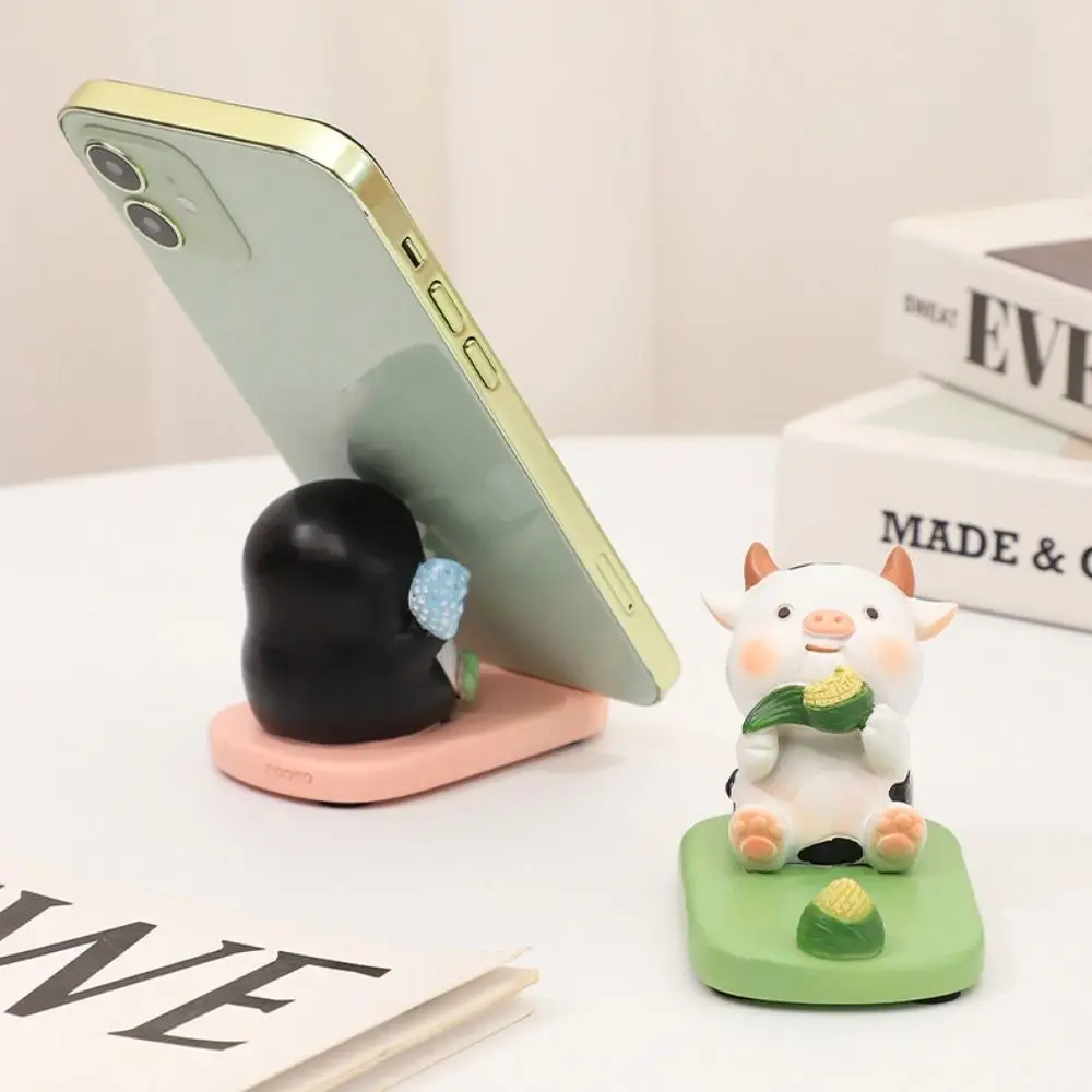 Penguin Desktop Phone Holder Cartoon Animal Cow Mobile Phone Stand Figure Model Decor Cell Phone Bracket Phone Accessories