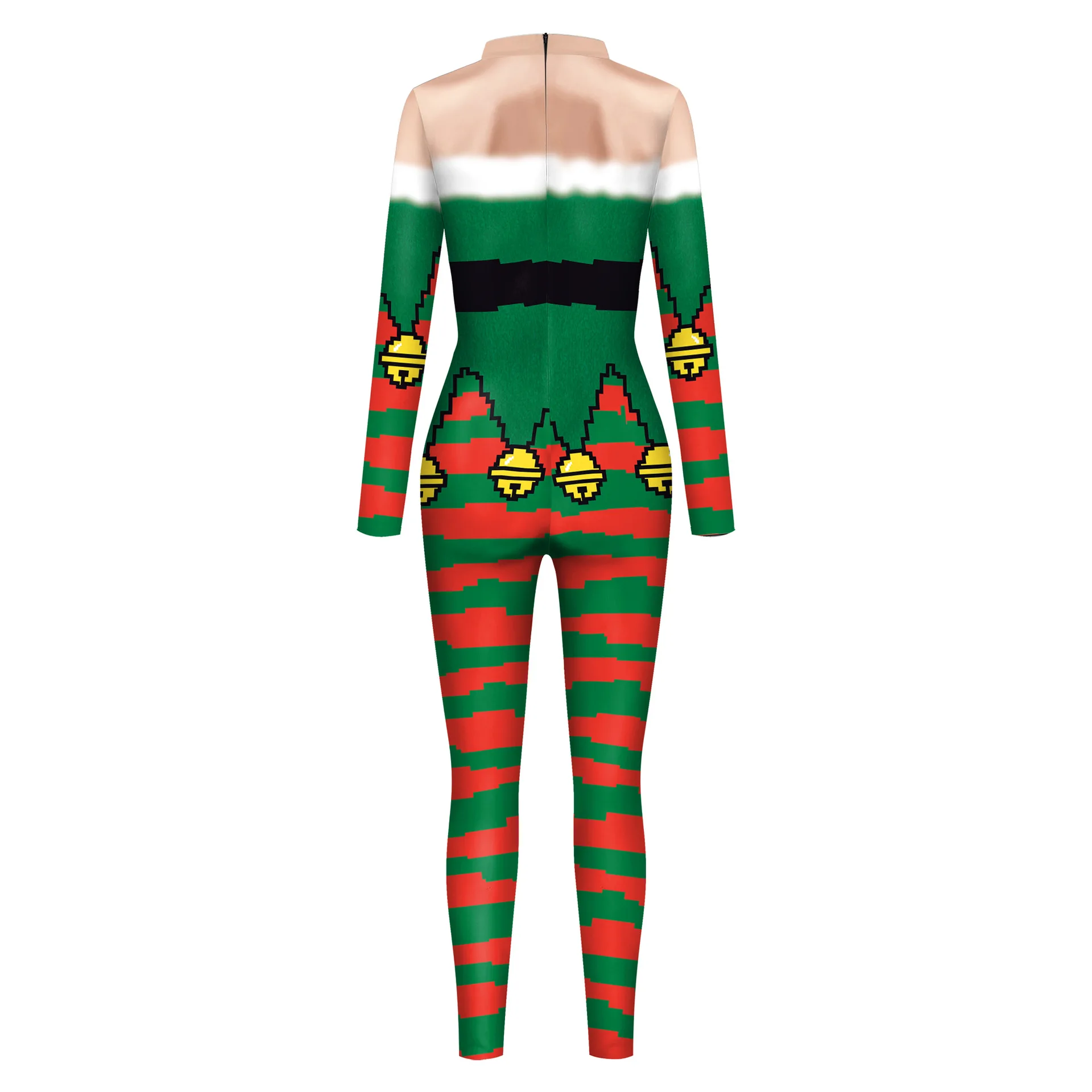 Christmas Elf Cosplay Bodysuit 3D Printed Jumpsuit Xmas Zentai Jumpsuit Halloween Carnival Cosplay Costume Romper for Women