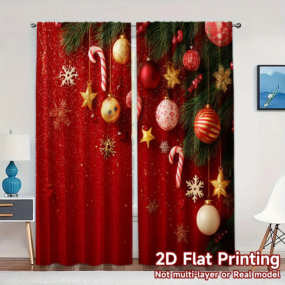 2D Flat Printing,JIT 2pcs, Curtains (Without Rod) Festive Ornaments(1) Print Chic Curtains Prints Light Filtering Curtains Room