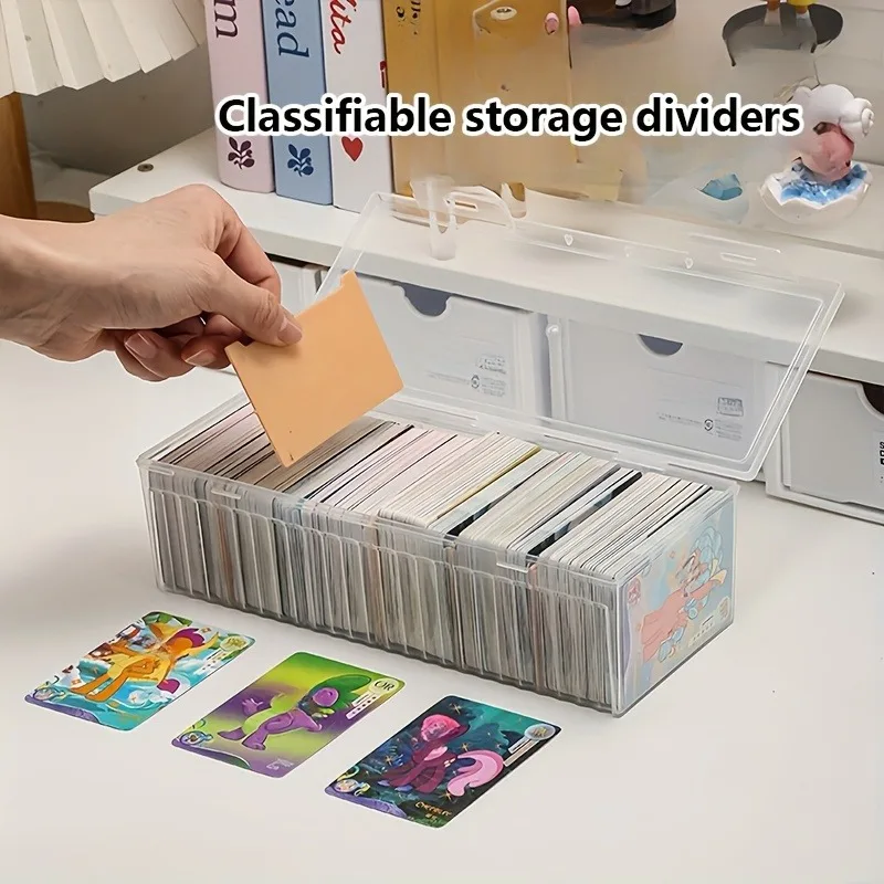 1PC Transparent Storage Box With Lid Removable Divider Dustproof Desktop Organizer For Cards Jewelry Beads Stickers Poker
