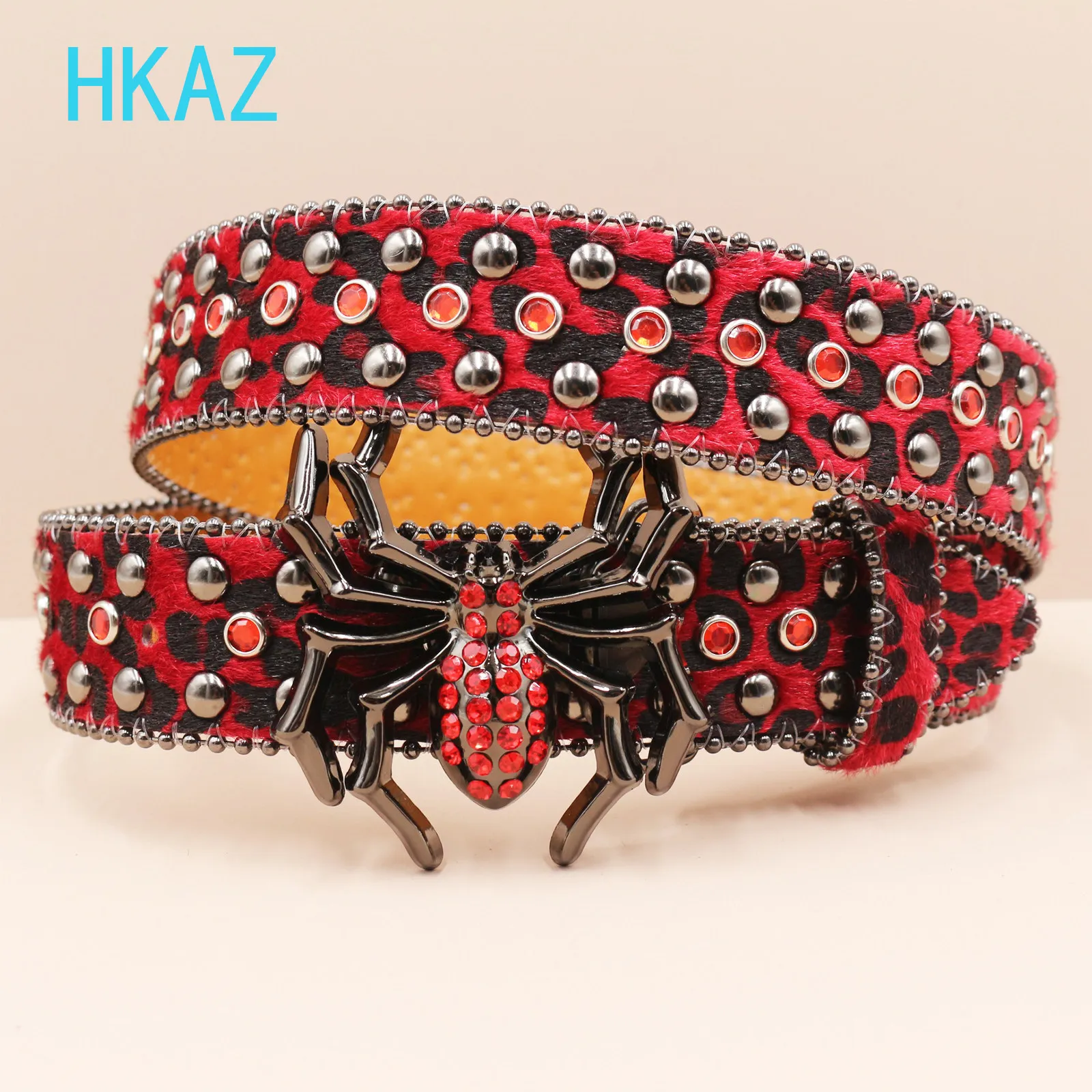 Y2k Leopard Print Rhinestone Spider Belt Fashion Trend Personality Cool Belts American Rhinestone Trend Subculture Waistband