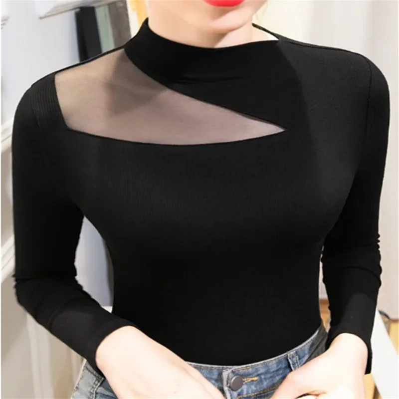 여성용 할로우 티셔츠, 오프숄더 상의, 불규칙한 바닥, 사선 칼라, 메쉬 티셔츠, 여성 티셔츠