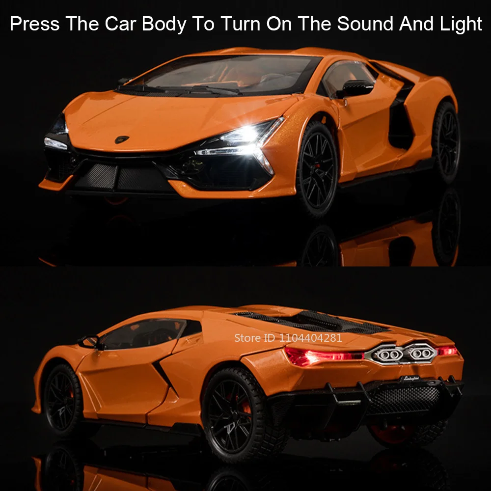 1:24 Lambo Revuelto Countach Giocattolo Modello Pressofuso Porte Auto Aperto Suono Luce Tirare Indietro Auto In Miniatura Collezione di Ornamenti di Moda