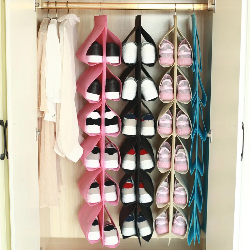 Shoe Storage Hanging Bag 12 Compartments Shoe Storage Hanging Bag Home Wardrobe Non-woven Multi-layer Storage Storage Shoe Bag