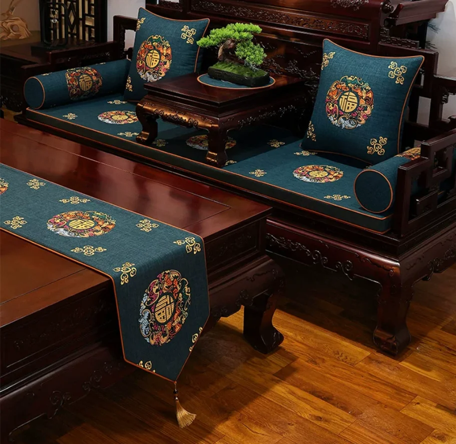 Chinese Style Linen Embroidered Pillow Cover Large Size, Sofa Cushion Throw Pillow Case for Bedhead Chair Lumbar Support