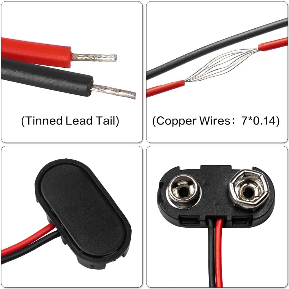 10 قطع موصل بطارية 9 فولت على شكل حرف T مع غلاف بلاستيكي صلب مناسب لتجارب DIY أو الأجهزة الأخرى المزودة بالبطاريات