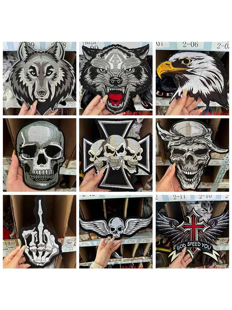 Patch de crâne de moto, grand Patch brodé à repasser pour vêtements, patchs thermoadhésifs sur vestes, Patch de motard à coudre