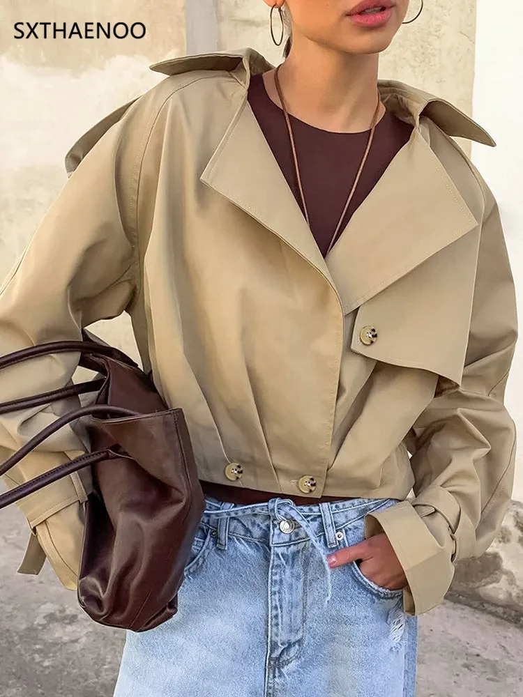 

IRENE TINNIE Autumn Workwear ort Loose Fem Jaet Double Row Buttoning Suit Collar Lightweight Polyester Fibre Casual Outerwear