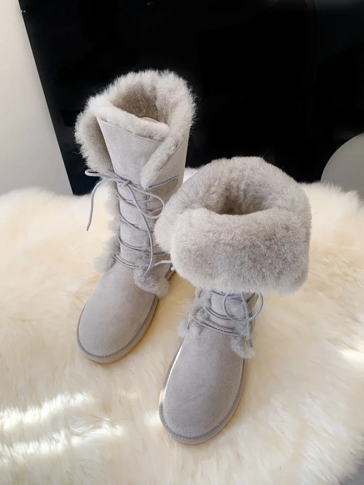 High tube snow boots woman new winter sheepskin wool anti slip long boots thick cotton fur women\'s shoes