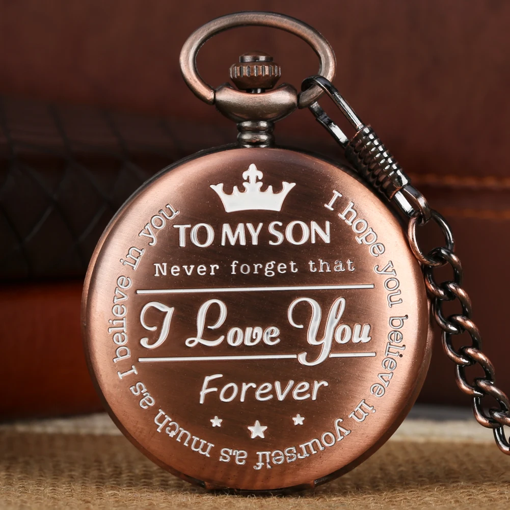 To My Son Never Forget That I Love You...Engraved Personalized Quartz Analog Pocket Watch Vintage Birthday Gift Pocket Clock