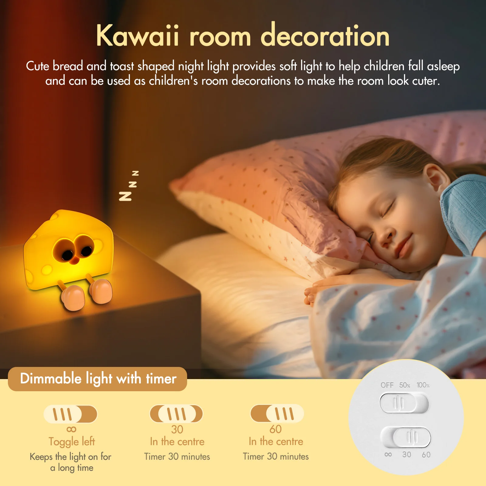 Rechargeable Night Light For Kids Kawaii Bottle Cheese Cake Night Lamp With Timer 2 Light Modes Nightlight Birthday Gift For Boy