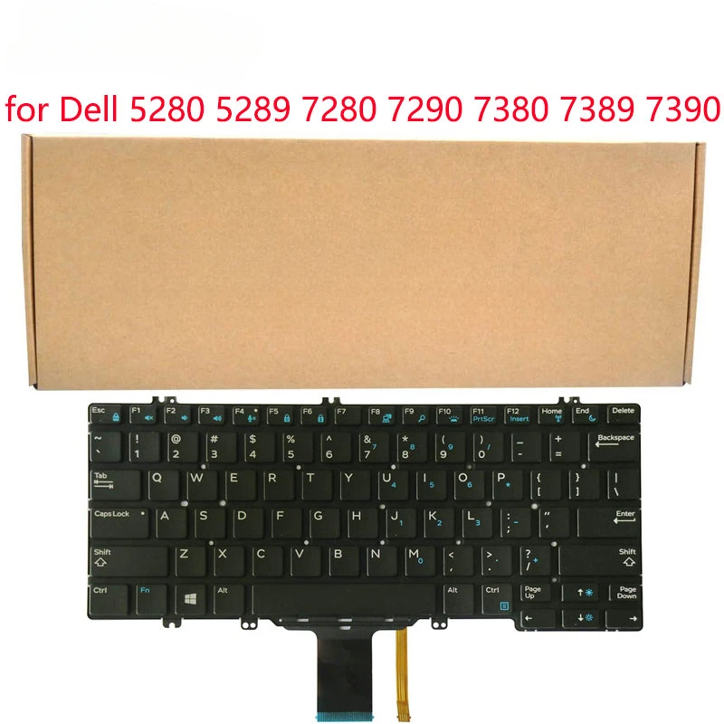 Replacement Notebook US Keyboard for Dell Latitude 5280 5289 7280 7290 7380 7389 7390 Laptop No Frame (Backlight)