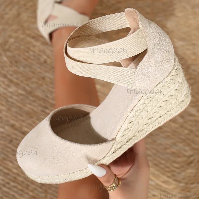 Sandalias de cuña tipo alpargata para mujer con puntera cubierta y correa al tobillo, zapatos de plataforma cómodos sin cordones para verano, Novedad 2026