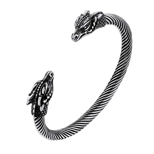 U7 Stainless Steel Twisted Cable Open Bangle Cuff for Men