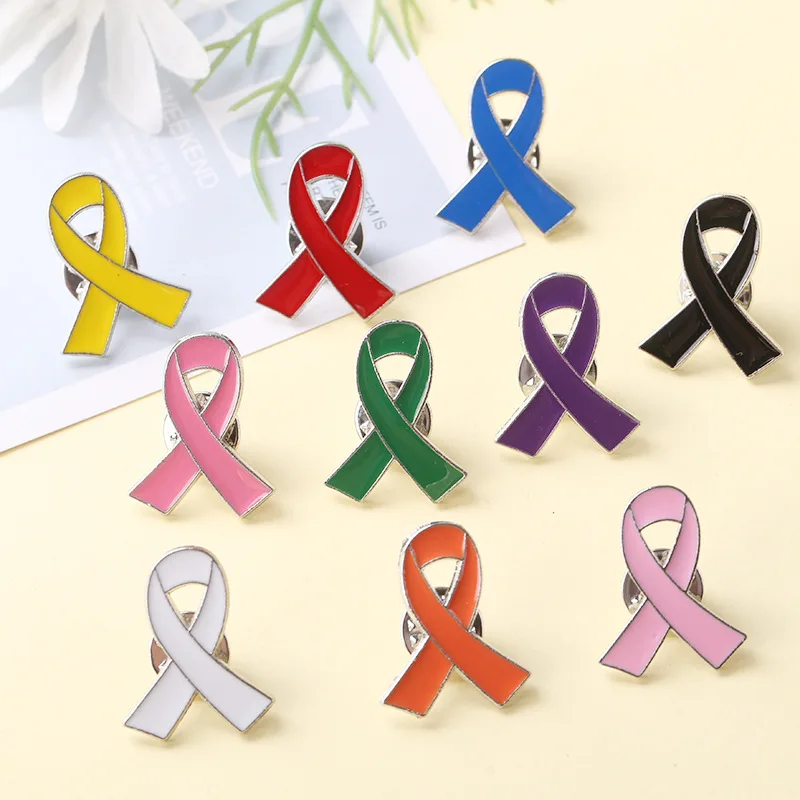 1pc/5pcs/10pcs Colorful Ribbon Brooch Pin Bow Tie Symbol Icon Badge Pin Love Care HIV AIDS Breast Cancer Awareness Lapel Pin
