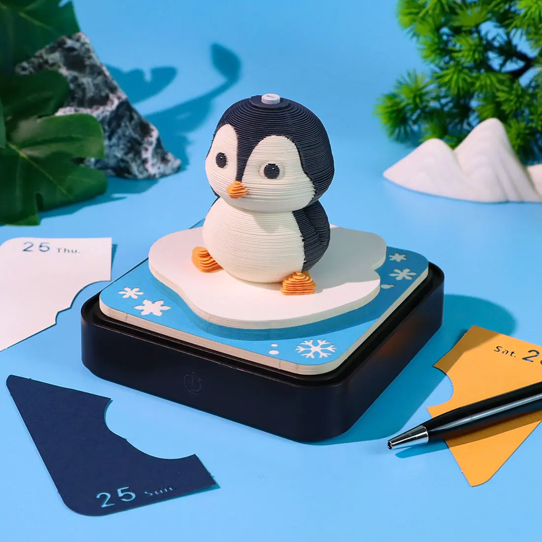 Omoshiroi Block 3D Memo Pad Calendar 2025 Cute Penguin 3D Paper Carved Sticky Notes Miniature Items Office Accessories Love Gift