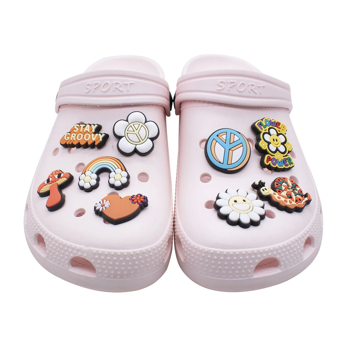 18 pcs set Must Have Rainbow Flower PVC Shoe Charms easy install removable DIY Decor For Clogs Popular Lovely Shoe Ornaments
