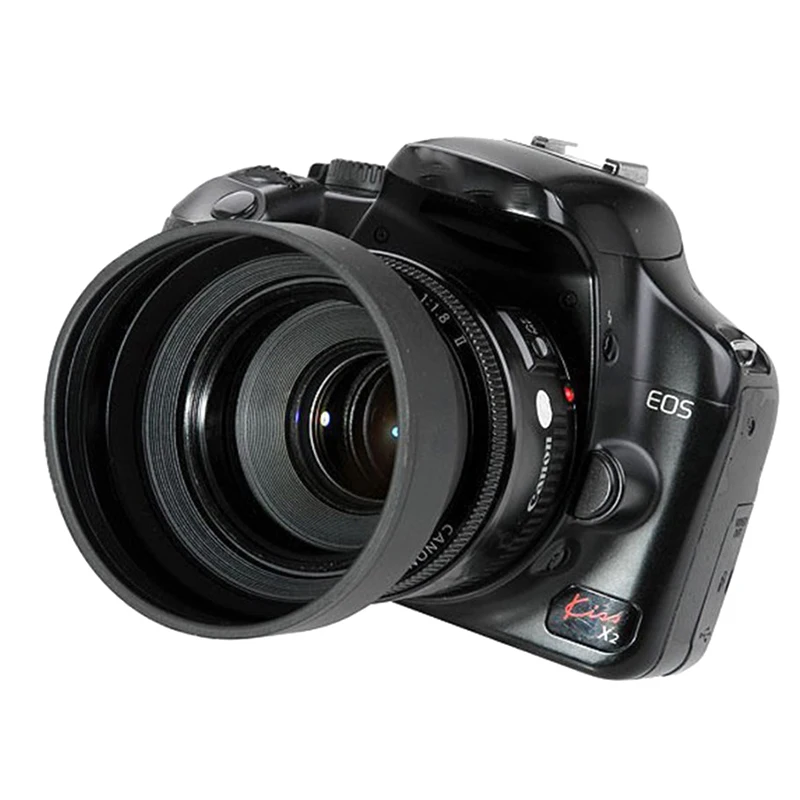 49mm/52mm/55mm/58mm/62mm/67mm/72mm/77mm/82mm 3-Stage Collapsible 3in1 Rubber Lens Hood Suit for Canon Nikon Pentax Camera