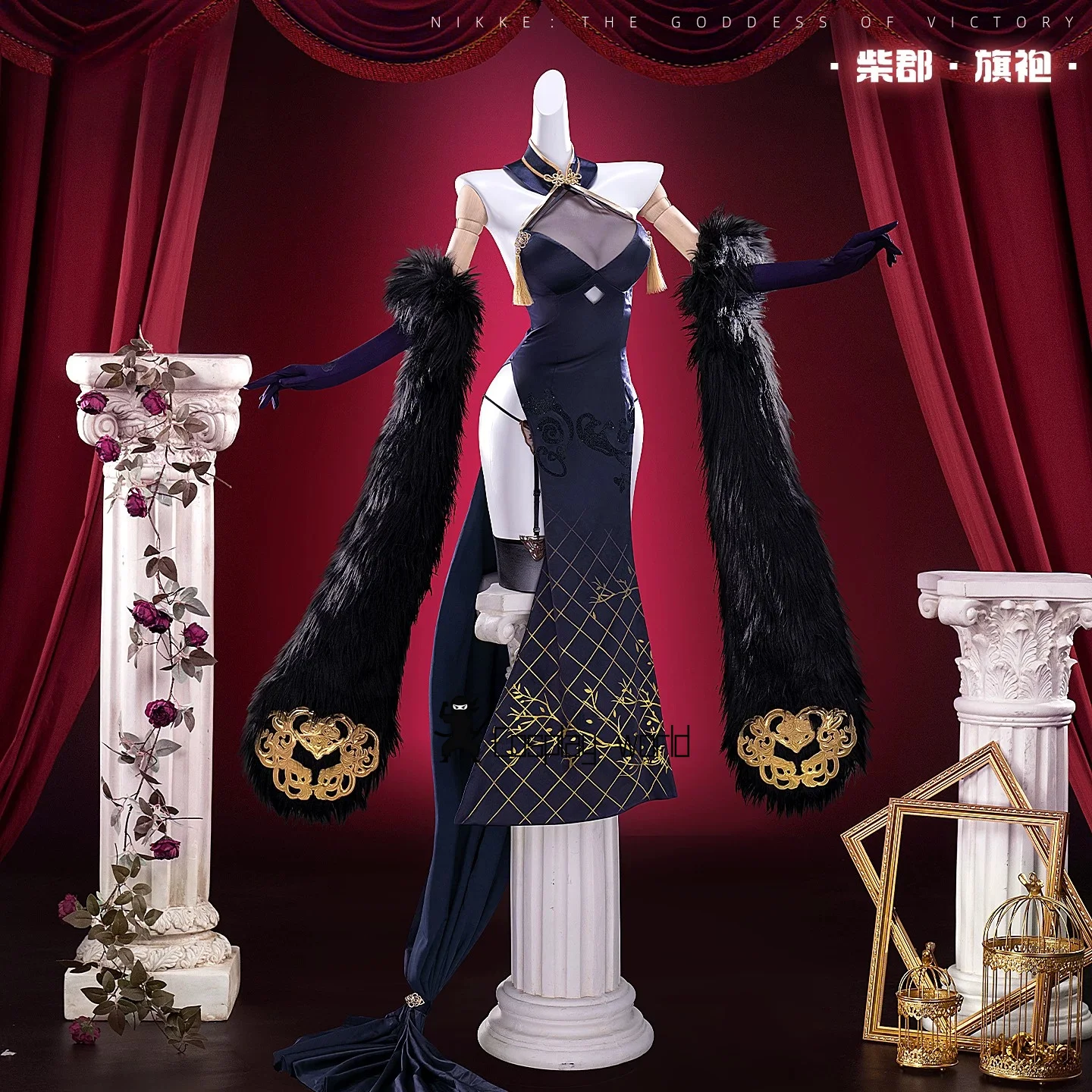 Azur Lane HMS Cheshire Cait Sith Crooner Cosplay Costume Sexy Qipao Women Dress Cheongsam Halloween Carnival Full Set view 2