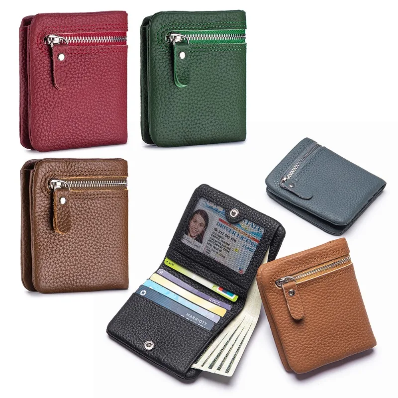 Bifold Wallet with Zipper Coin Pocket, Pebbled Leather Short Purse with ID Window,Organizer Bag for Coins, Cards & Folded Bills