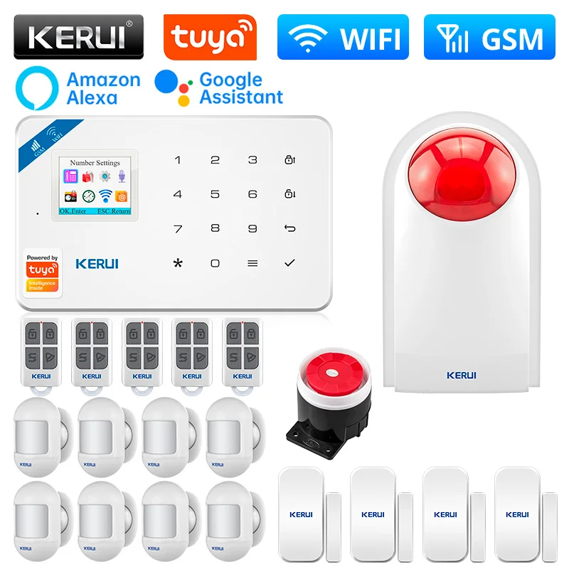 KERUI W181 Alarm Kit WIFI GSM Alarm System for Home Wireless Alarm Support Alexa Tuya Smart APP Control with Motion Sensor Siren