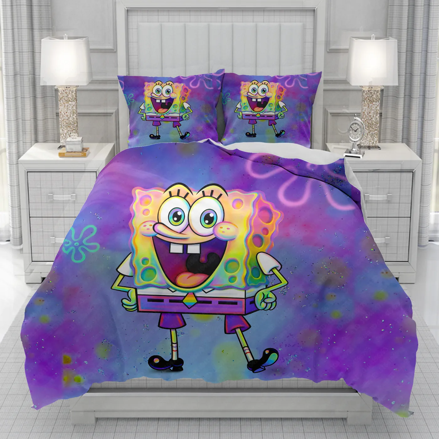 SpongeBob dazzling  Duvet Cover men women/Children KID Printing Disney cartoon Bedding Set  Comforter Bed Soft dropshipping