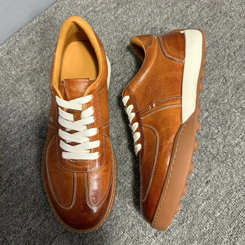 

Retro Trend Training Shoes High-end Men Sneakers Lightweight Versatile Genuine Leather Casual Skate Shoes
