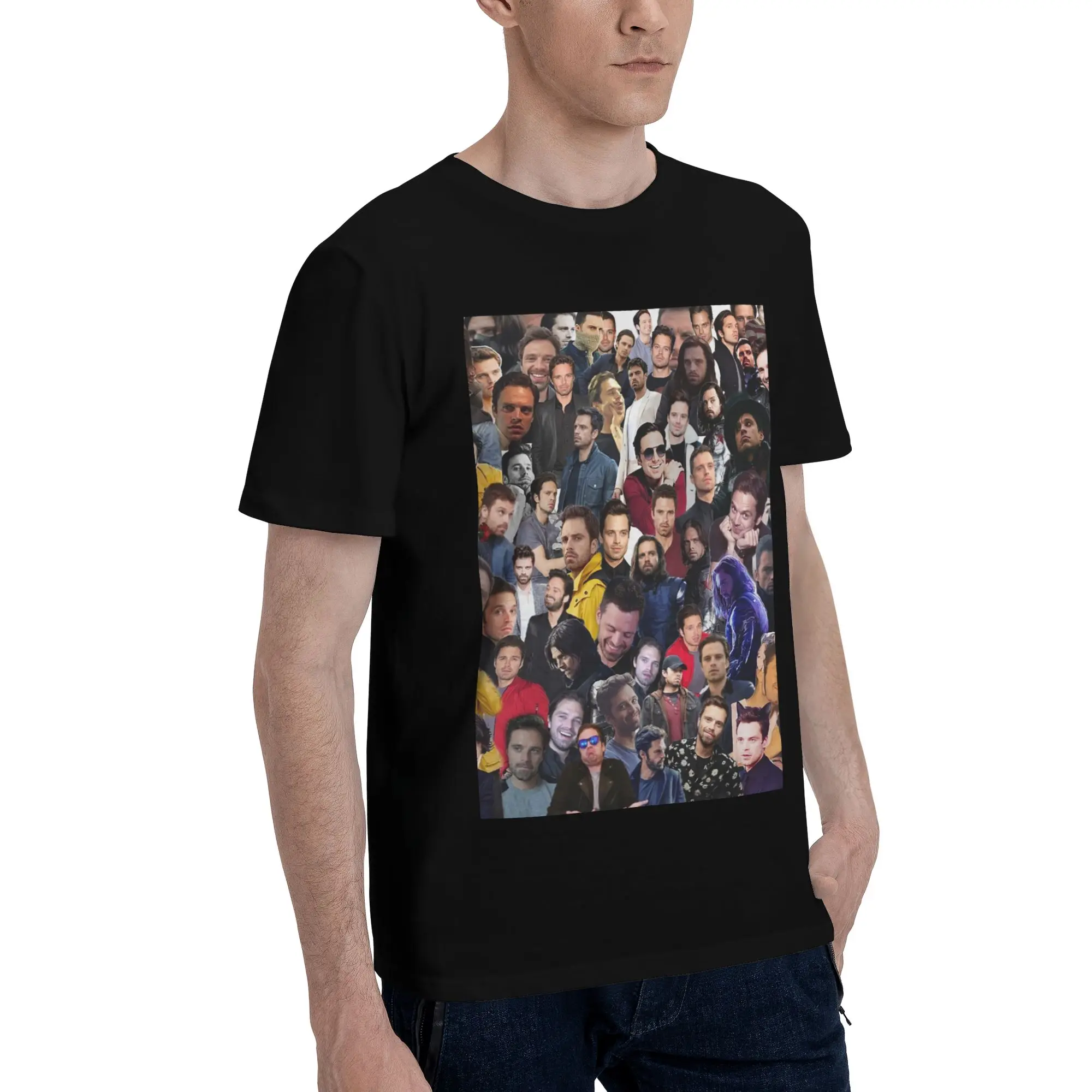 

Мужская футболка Sebastian Stan College, большие футболки, мужские хлопковые футболки с круглым вырезом, короткие летние мужские футболки