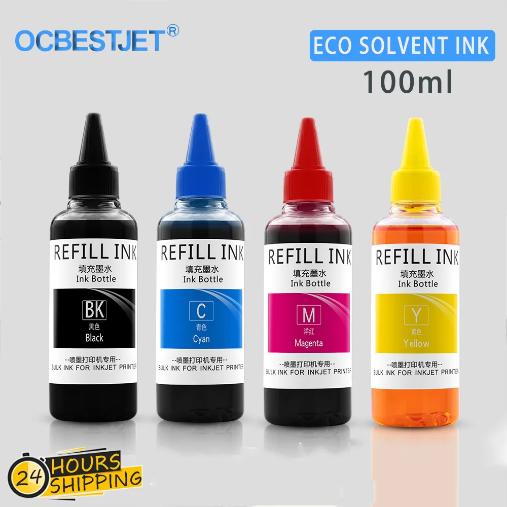 100ML Eco-solvent Ink For Epson DX4/DX5/DX6/DX7/XP600/TX800/4720 Printhead For all Epson Deskjet Printhead Refill Ink Kit