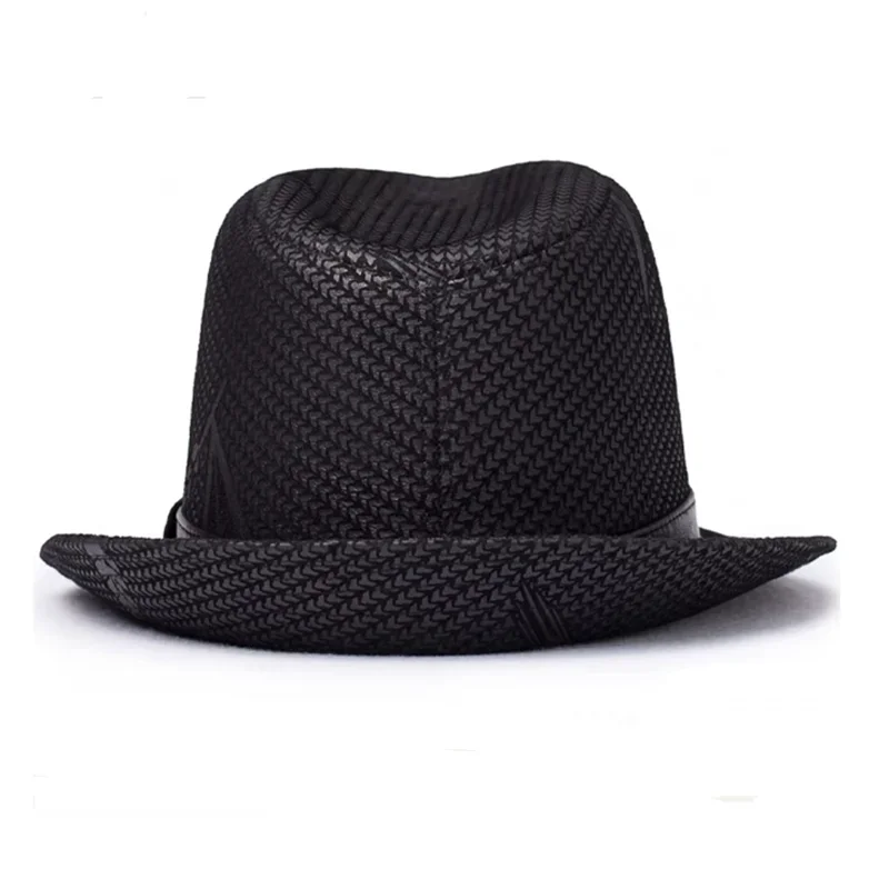 Fedora Hut Männer Frühling Winter Echtes Leder Wildleder Druck Schwarz GeometrieTop Hüte Für Frauen Britischen Herren Breite Krempe Durchführen – Detail 6