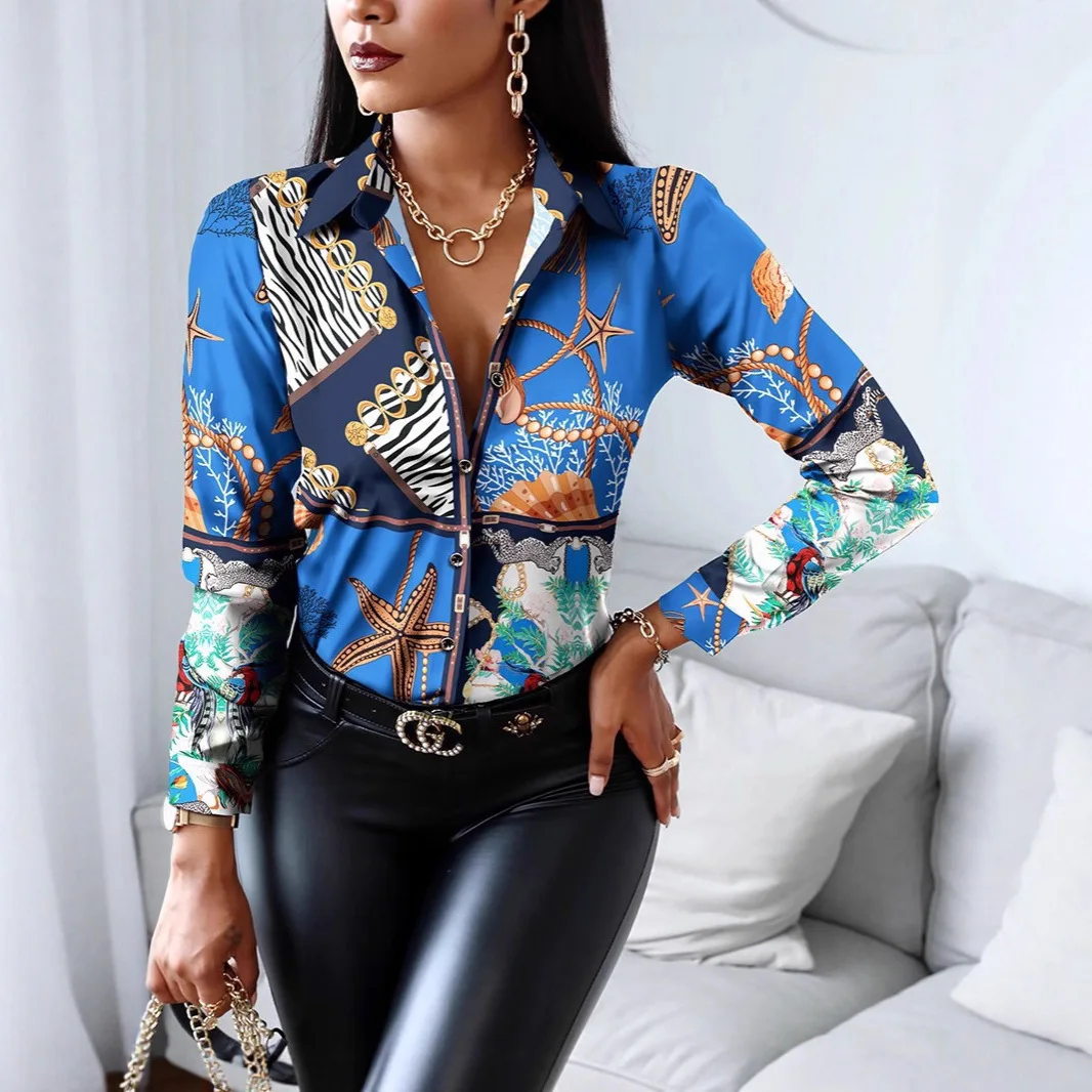 

New Autumn Women's Printed Long Sleeve Shirt Elegant