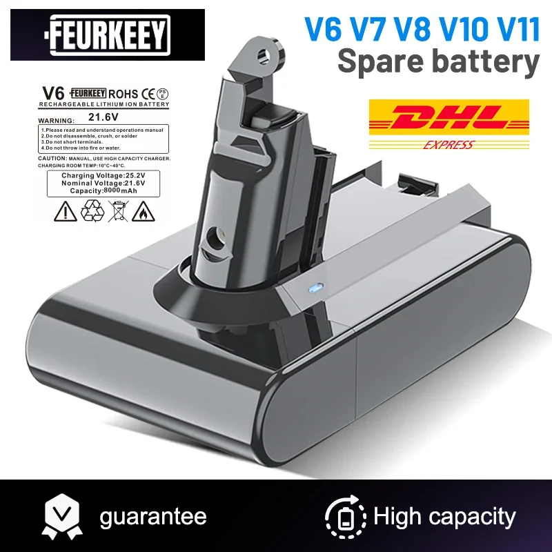 Long Lasting Power Battery (6000/8000/9800/12800mAh) for V6/V7/V8/V10/V11 Vacuum Cleaners, Ideal Power Accessory for Vacuums