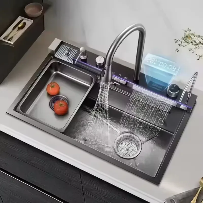 STLF  Popular Large Single Slot Multifunctional Sink Scratch Resistant Light Emitting Diode Digital Display 304 Stainless