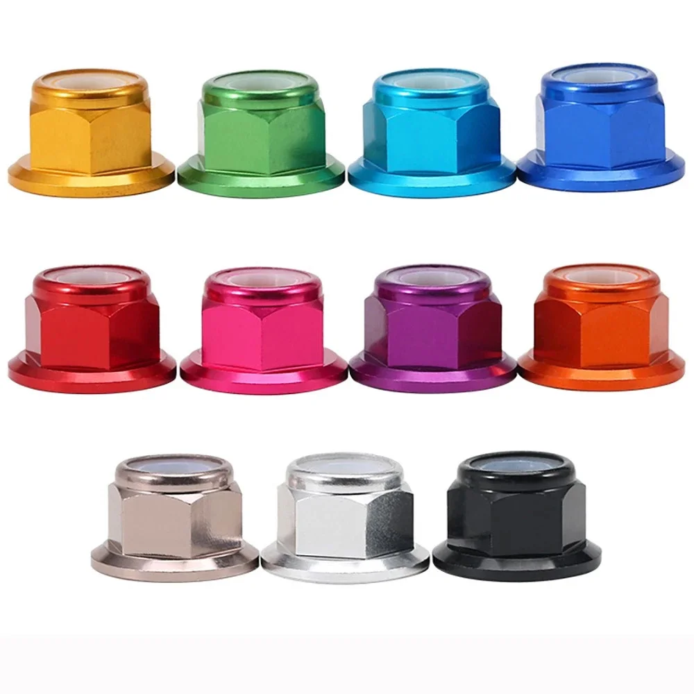 10 Stück M2 M2.5 M3 M4 M5 M6 M8 Sechskant-Flanschmuttern aus eloxierter Aluminiumlegierung mit Nylonsicherung, selbstsichernde Sechskant-Nylock-Muttern
