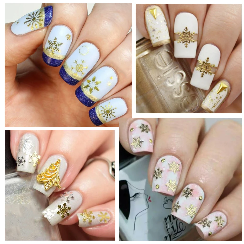 Gold Snowflakes Winter Nail Sequins Christmas Metal Flakes Holographic Spangles Nail Art Decoration Sticker Tips Manicure