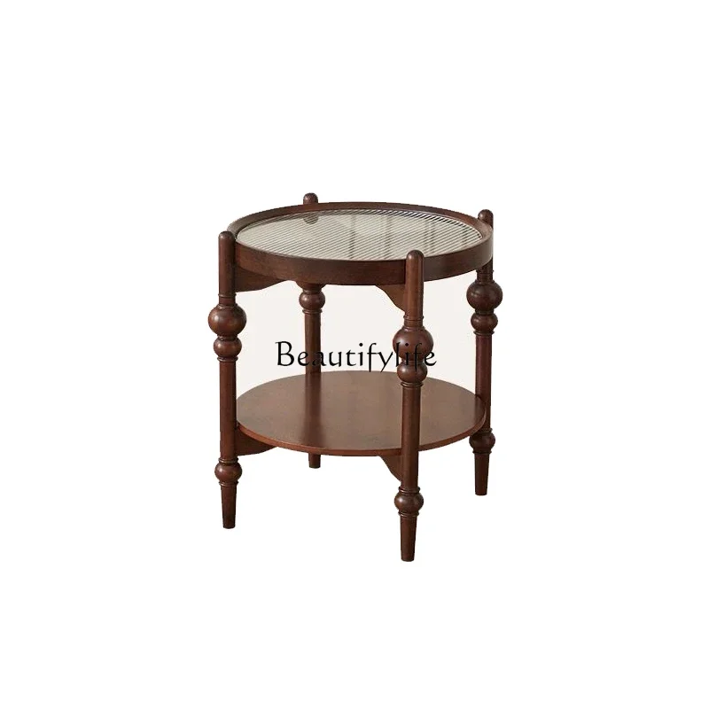 

ls 42French retro living room home solid wood sofa corner table double glass storage small round table