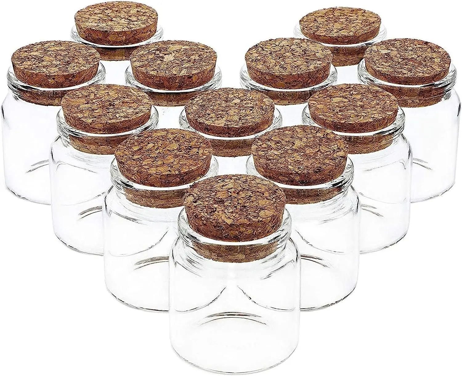 12Pack 50ml Small Glass Bottles with Cork Stopper, Mini Jars with Lids for DIY Crafts, Party Favors, Candy