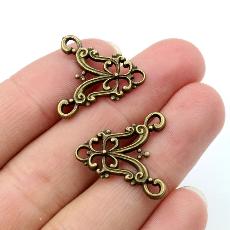 30pcs/lot Antique Silver Plated/Bronze Flower Butterfly Style Connector Charm Pendant DIY Jewelry Supplies for Bracelet Necklace