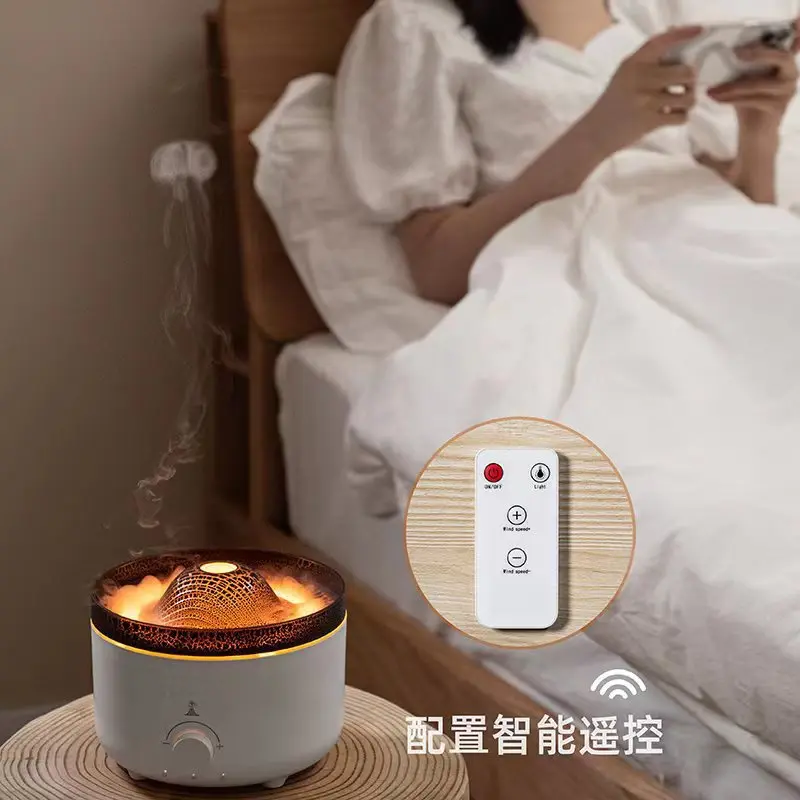 New-Border Aroma Diffuser Household Desk Office Bedroom Remote Control Jellyfish Spit Ring Flame Humidifier