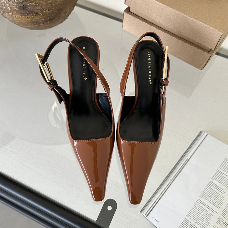 

ZOOKERLIN Pointed Sandals Women Concise Style Buckle Strap Shoes For Women Sexy Stiletto Heels Summer Sandalias Metal Decoration